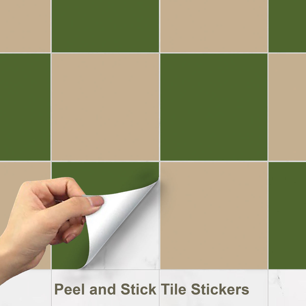 Olive and Khaki Backsplash Tile Vinyl | Peel and Stick Bathroom, Kitchen, Wall Tile Stickers | Antiskid Floor Vinyl Tile