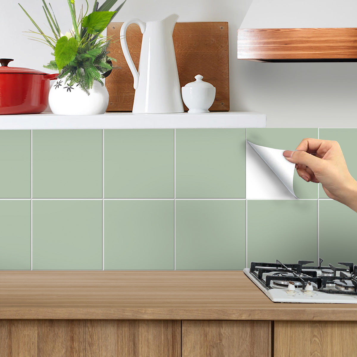 Teresa's Green Floor Tile Stickers | Peel and Stick Tile Decal for Kitchen, Wall, Bathroom | Antiskid Floor Tile Stickers