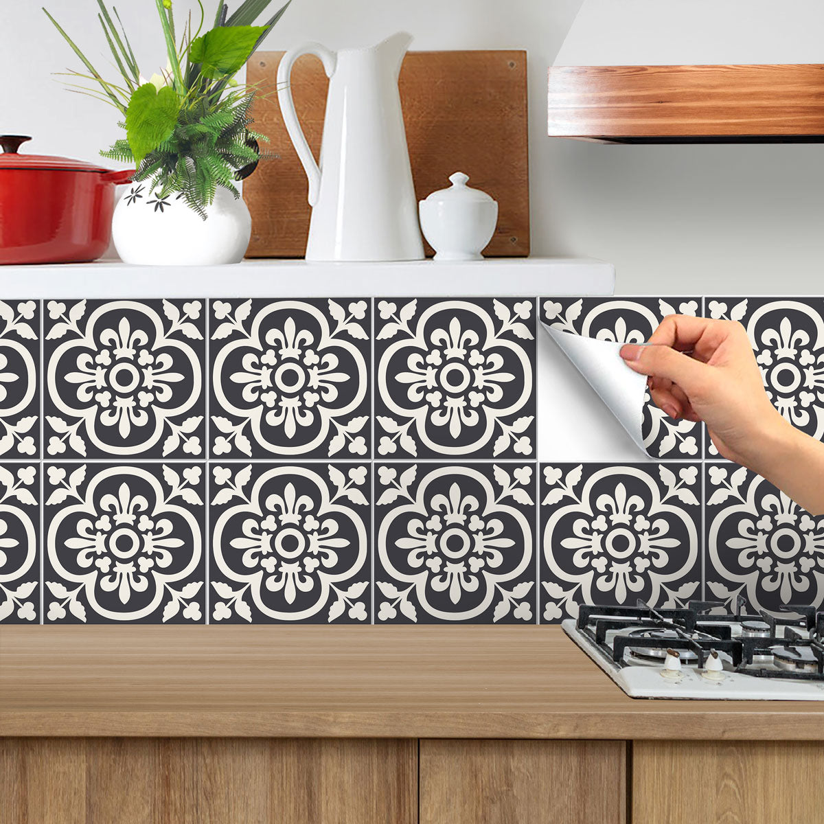 Elegant Damask Floral Floor Tile Stickers | Peel and Stick Tile Decals for Kitchen Bathroom Wall | Antiskid Floor Tile Vinyl