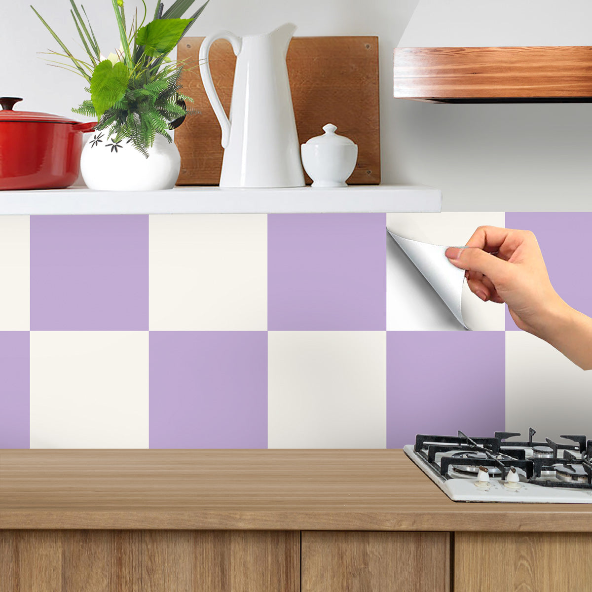 PURPLE and BEIGE Backsplash Tile Stickers | Peel and Stick  Kitchen Wall Bathroom Floor Tile Decals | Removable | Waterproof