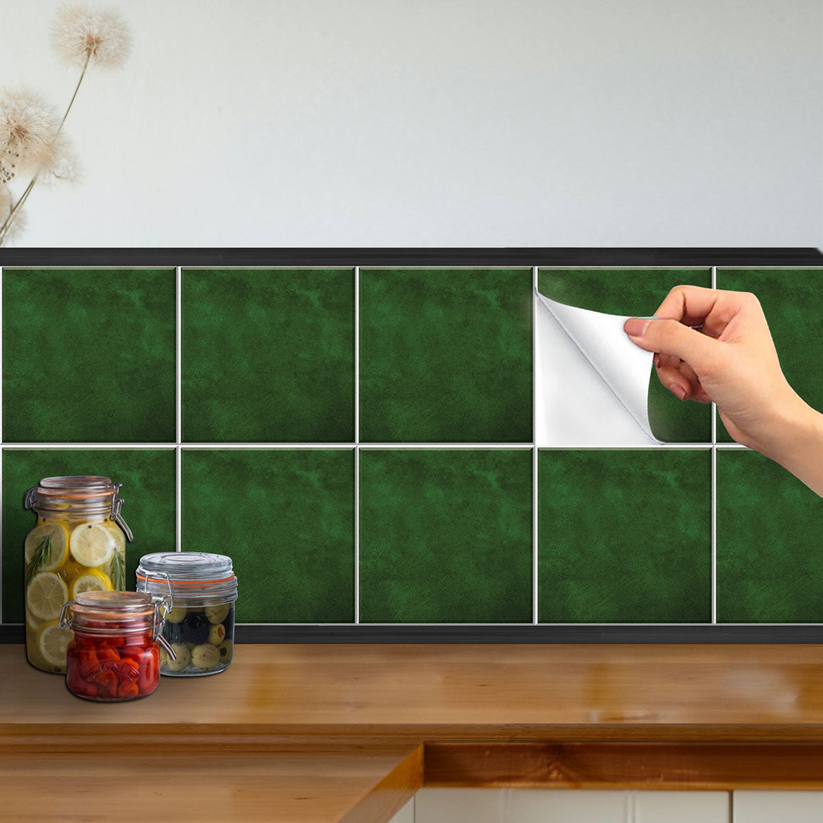 Green Texture Floor Tile Stickers | Peel and Stick Kitchen Bathroom Wall Backsplash Tile Stickers | Removable | Free Shipping