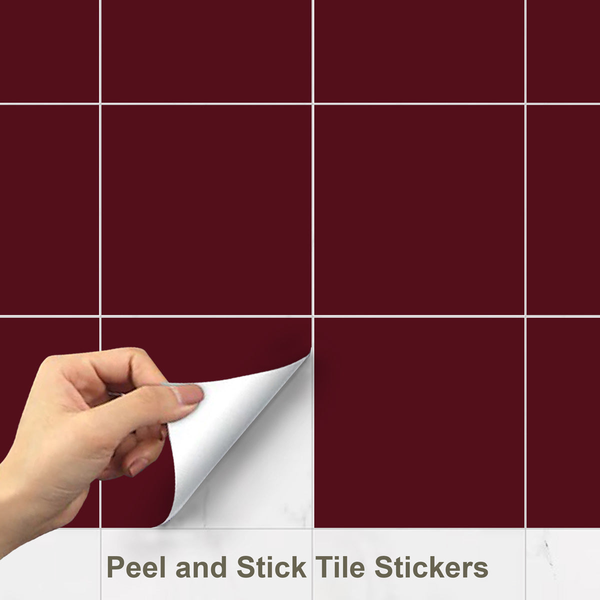 Burgundy Peel and Stick Tile Stickers | Kitchen, Bathroom Wall Hand Crafted Backsplash Tile Decals | Antiskid Floor Tile Stickers