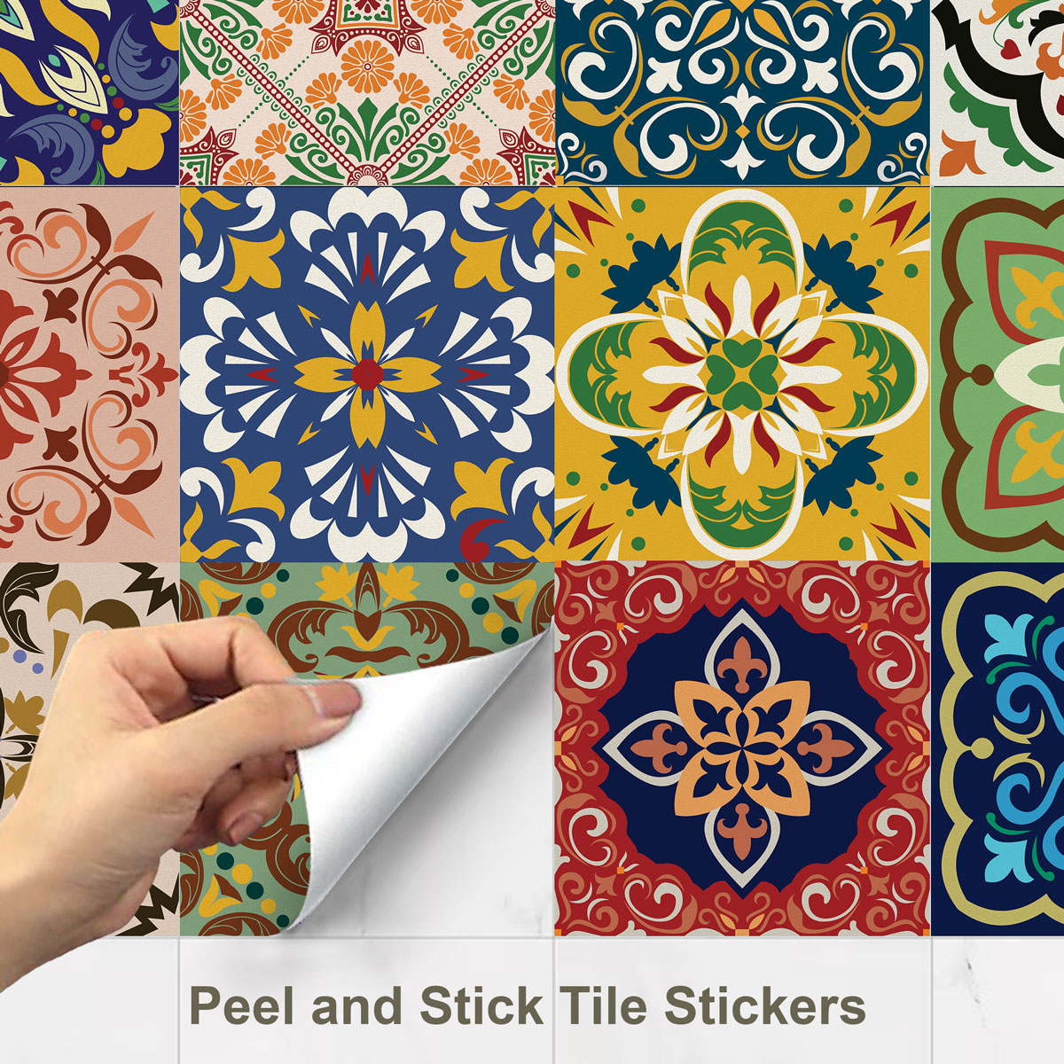Vintage Floral Mix Pattern Tile Stickers | Peel and Stick Kitchen Bathroom, Wall Tile Vinyl Decals | Removable | Free Shipping