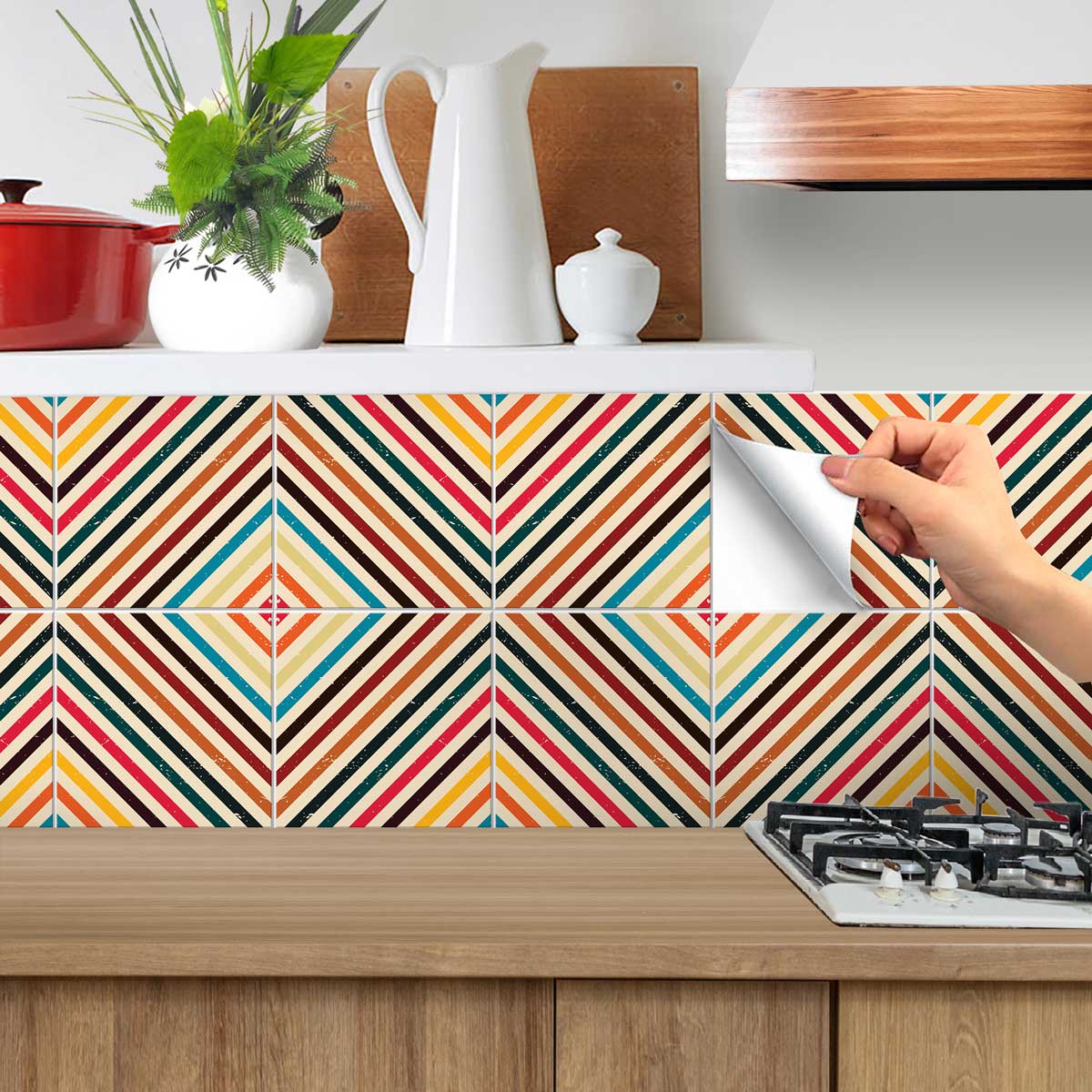 Retro Colorful Wall Tile Decals | Peel and Stick Tile Stickers for Kitchen, Bathroom, Wall & Floor | Removable | Free Shipping