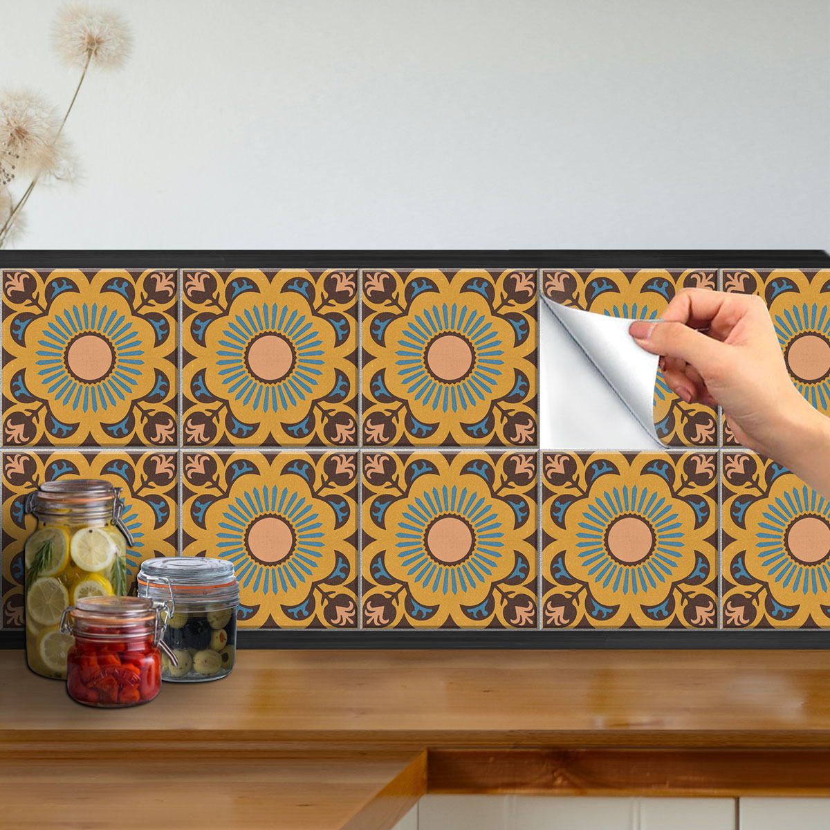 Vintage Flourish Hand Crafted Tile Stickers | Peel and Stick Tile Stickers for Kitchen Bathroom Floor and Wall | Removable