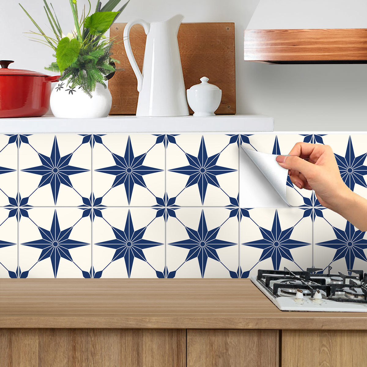 Peel and Stick Blue Star Tile Stickers | Vinyl Floor Tiles Vinyl | Removable Kitchen Backsplash Tile Stickers | Free Shipping