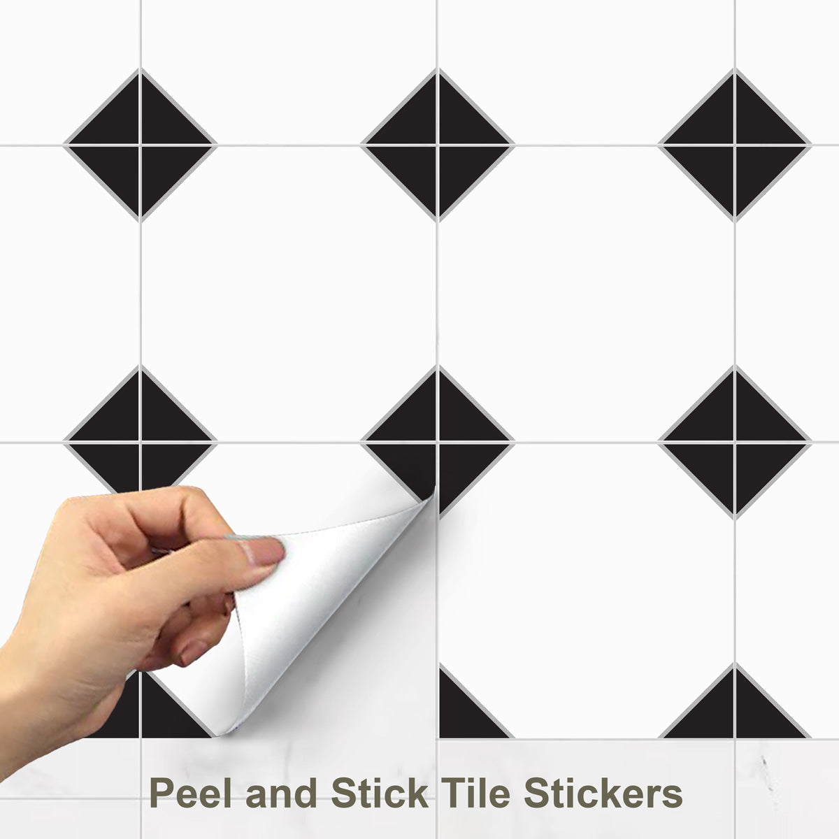 Black and White Geometric Tile Stickers | Peel and Stick Kitchen Wall Floor Bathroom Tile Decals | Removable| Free Shipping