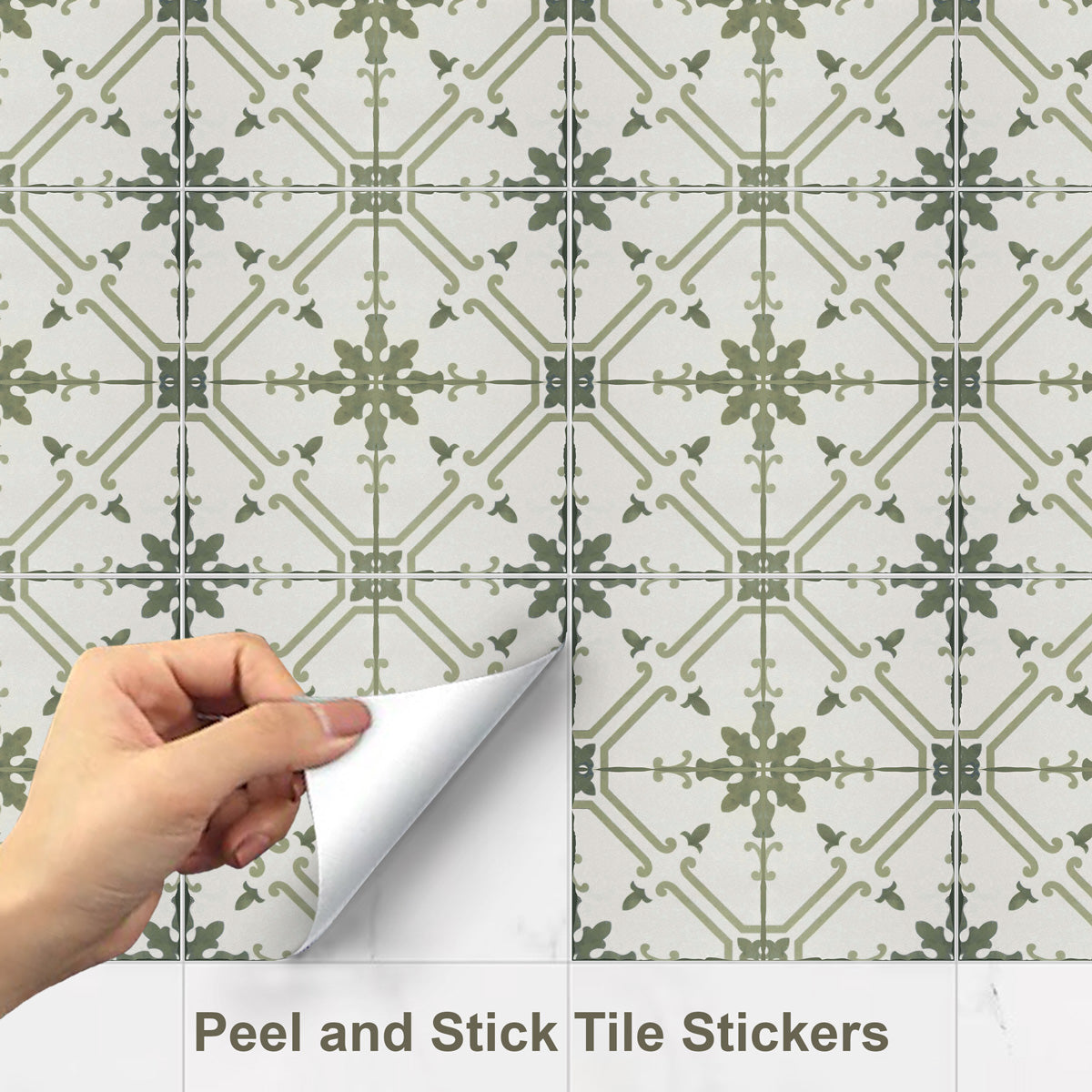 Porcelain Olive Green Tile Stickers | Peel and Stick Kithcen, Bathroom Wall Hand Crafted Tile Decals | Removable Tile Stickers