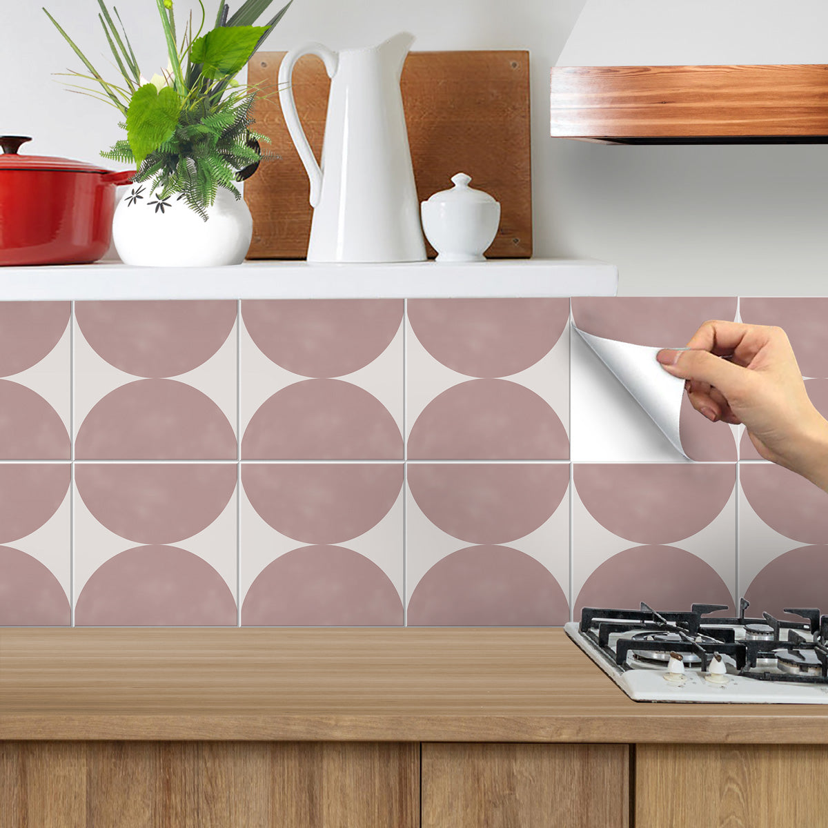 Peel and Stick Semicircle Duo Backsplash Tile Stickers | Kitchen Bathroom Floor Tile Decals | Antiskid | Removable Tile Stickers
