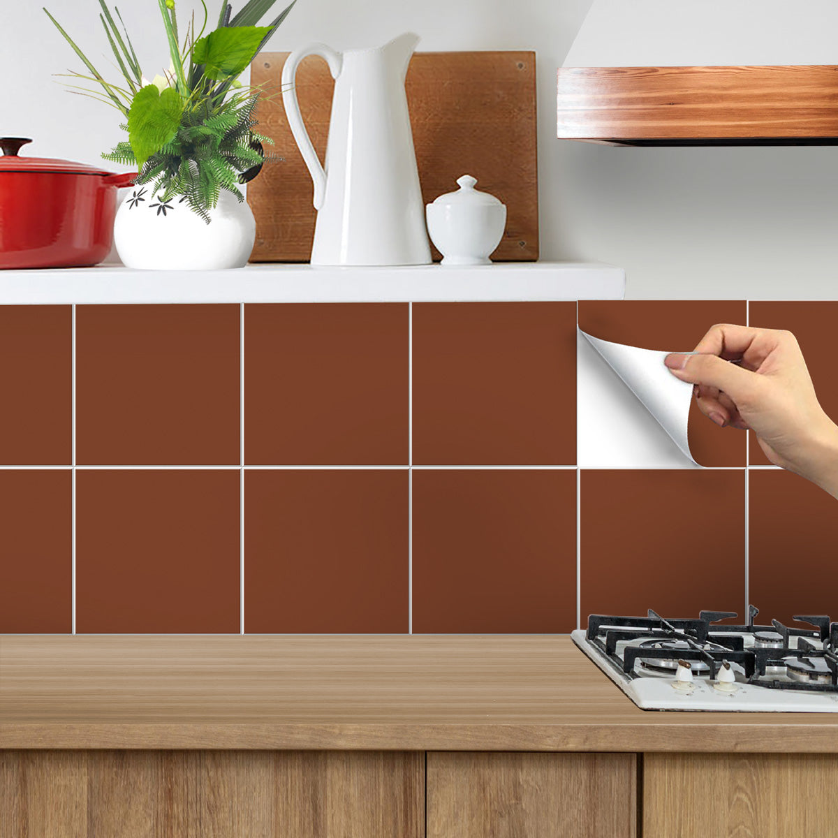 Solid Burnt Cinnamon Tile Stickers | Kitchen, Bathroom, Wall Tile Decal | Antiskid Foor Tile Stickers | Removable | Free Shipping