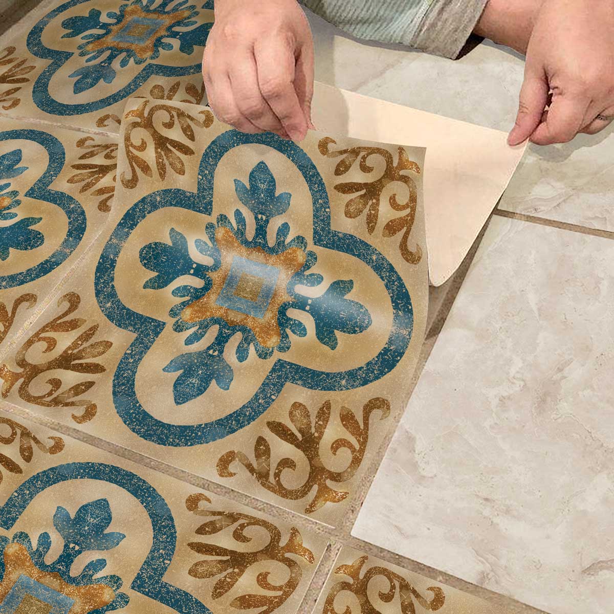 Moroccan Navy Blue Backsplash Tile Stickers | Peel and Stick Kitchen, Bathroom Tile Decals | Antiskid Floor Tile Stickers