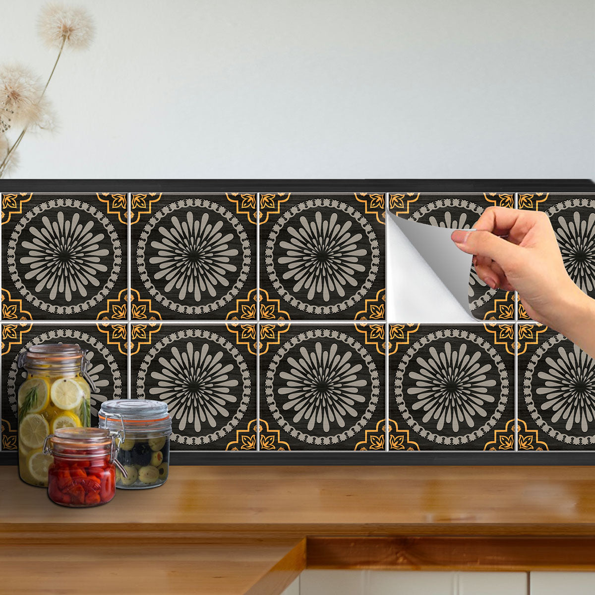 Classic Wooden Floral Peel and Stick Tile Stickers | Kitchen Bathroom Wall Tile Decals | Antiskid Floor Tile Stickers | Removable