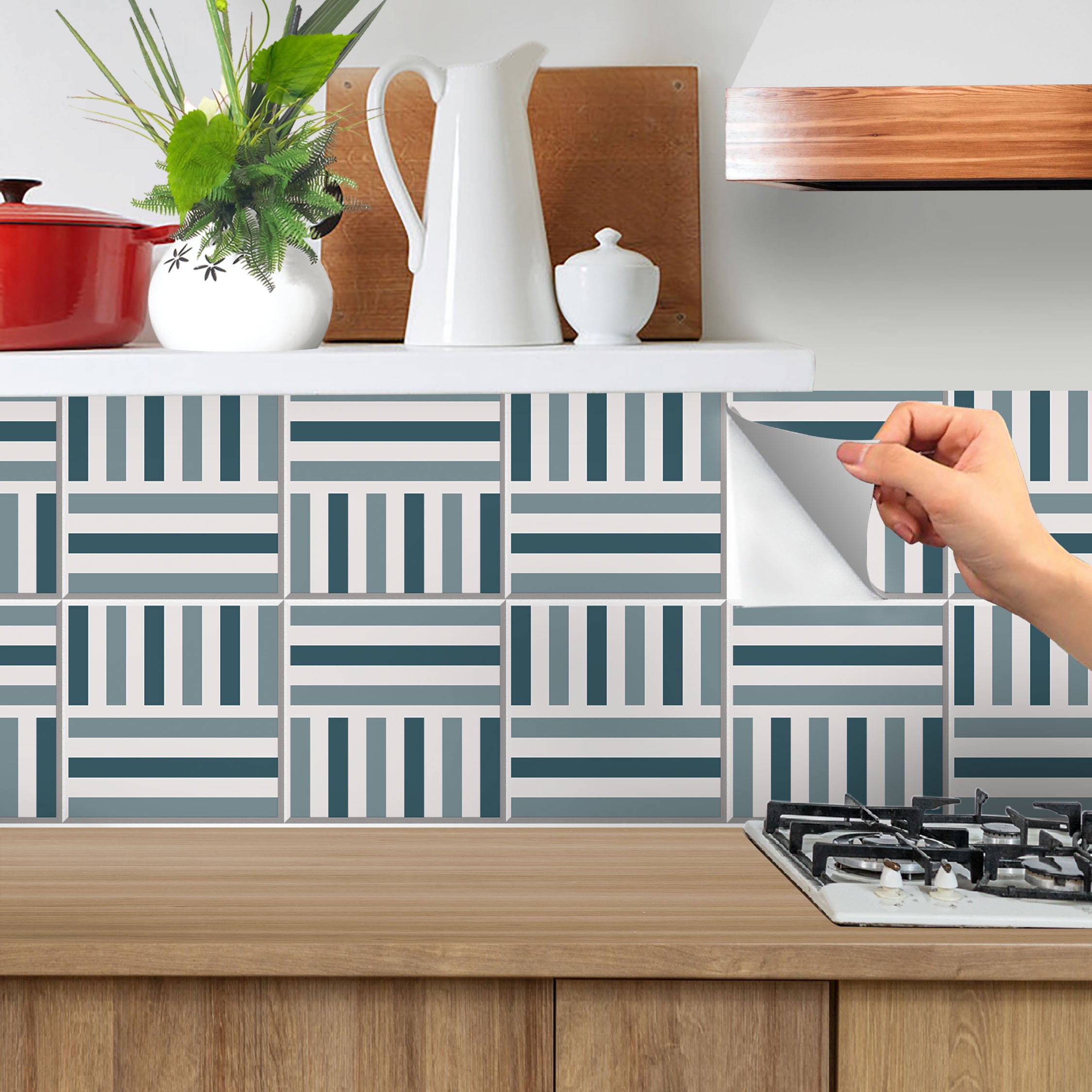 Coastal Stripes Tile Stickers | Peel and Stick Kitchen, Bathroom, Wall Tile Decals | Antiskid Floor Tile Stickers | Free Shipping