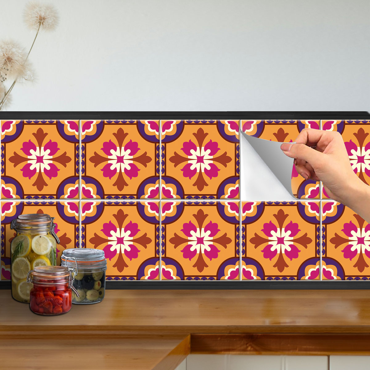 Vintage Talavera Floor Tile Stickers | Peel and Stick Kitchen Backsplash Tile Vinyl Decals | Waterproof | Free Shipping