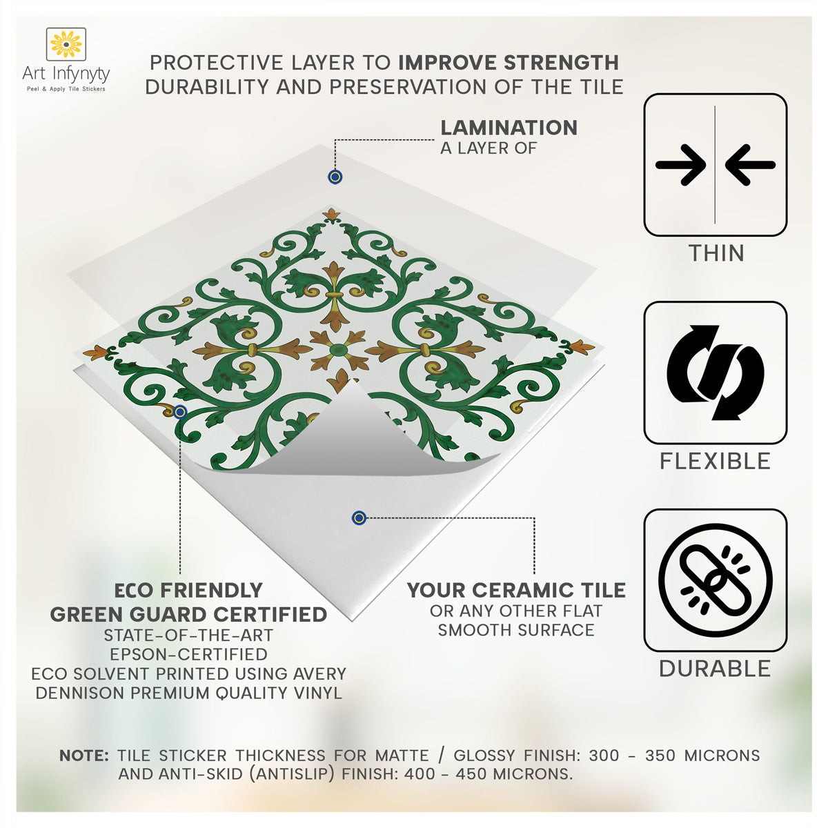 Peel and Stick Hand Crafted Tile Stickers | Backsplalsh Tile Vinyl for Kitchen Bathroom and Wall  | Antiskid | Easy to Apply