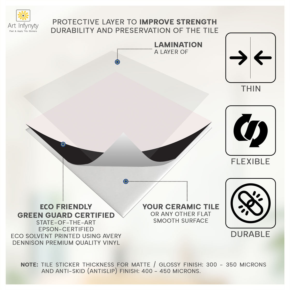 Porcelain Geometric Tile Stickers | Antiskid Floor Tile Vinyl Decals | Peel and Stick Kitchen Wall Floor Bathroom Tile Decals