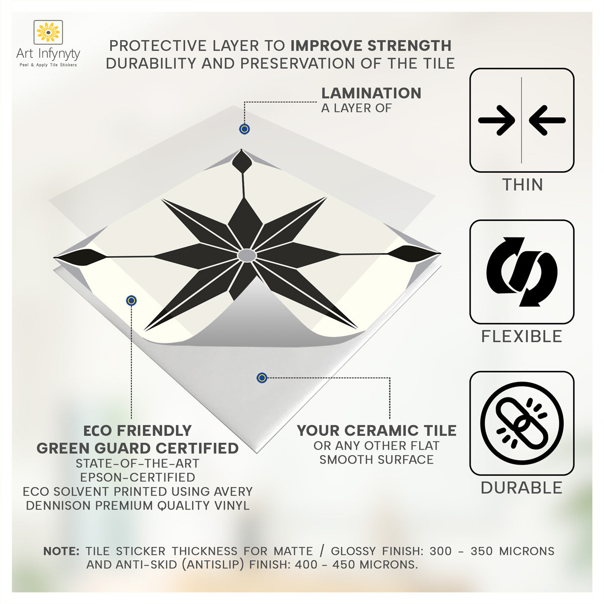 Porcelain Peel and Stick Tile Stickers | Kitchen Bathroom Wall Backsplash Tile Vinyl | Antiskid Floor Tile Stickers | Removable