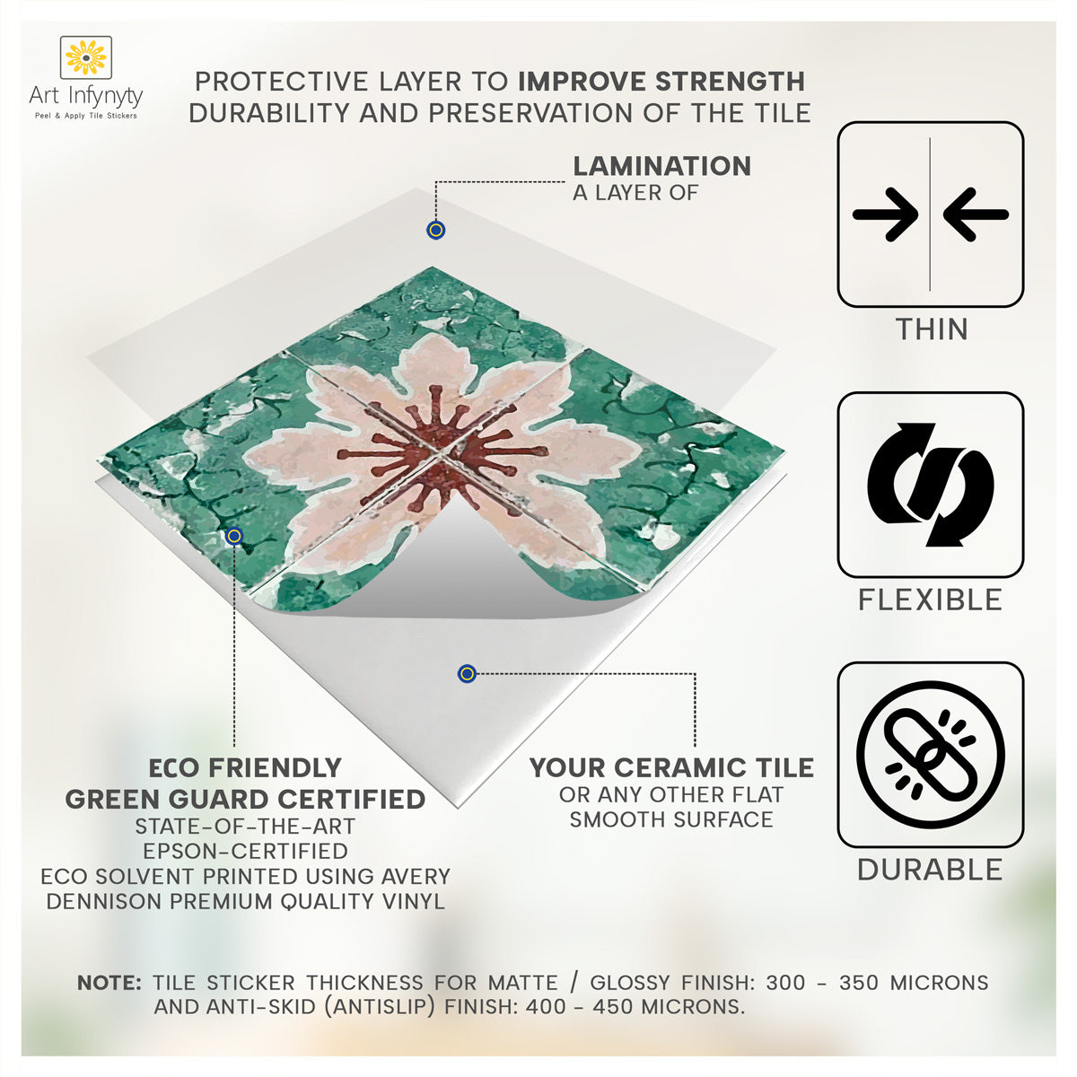 Pink & Old Floral Tile Stickers | Peel and Stick Bathroom Kitchen Floor Wall Backsplash Tile Stickers | Easy to Apply | Removable