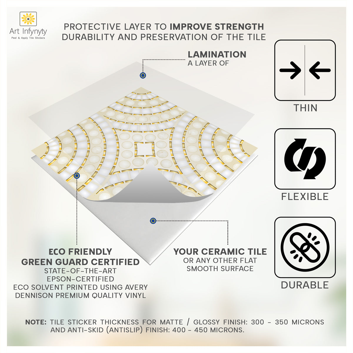 Mosaic Gold Color Floor Tile Stickers | Kithcen, Bathroom, Wall Peel and Stick Backsplash Tile Vinyl Decals | Removable