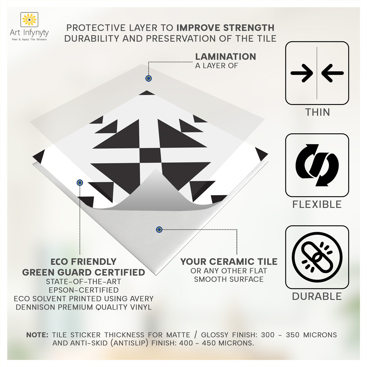 Black and White Floor Tile Stickers | Peel and Stick Kitchen, Bathroom, Wall Backsplash Tile Stickers | FREE SHIPPING!