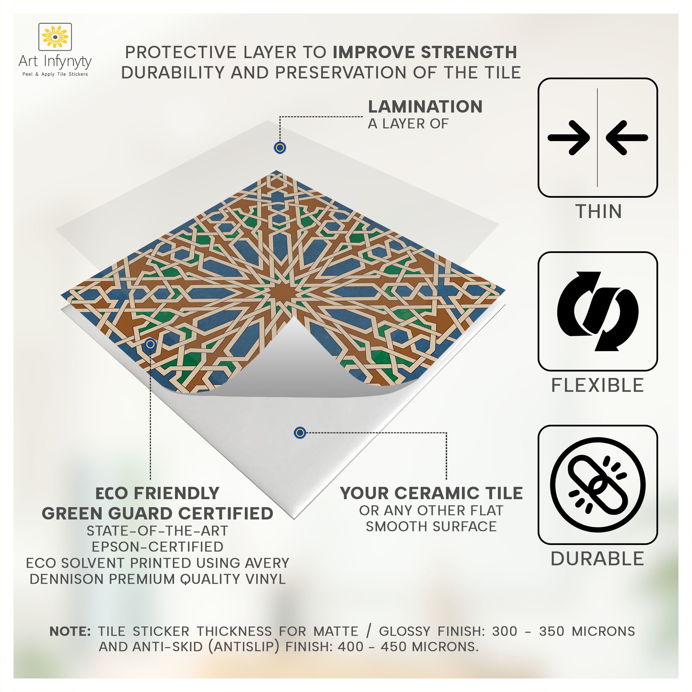 Star Arabesque Tile Sticker Tile Stickers | Wall, Floor, Kitchen, Bathroom & Backsplash Tile Decal | Waterproof Easy to Remove