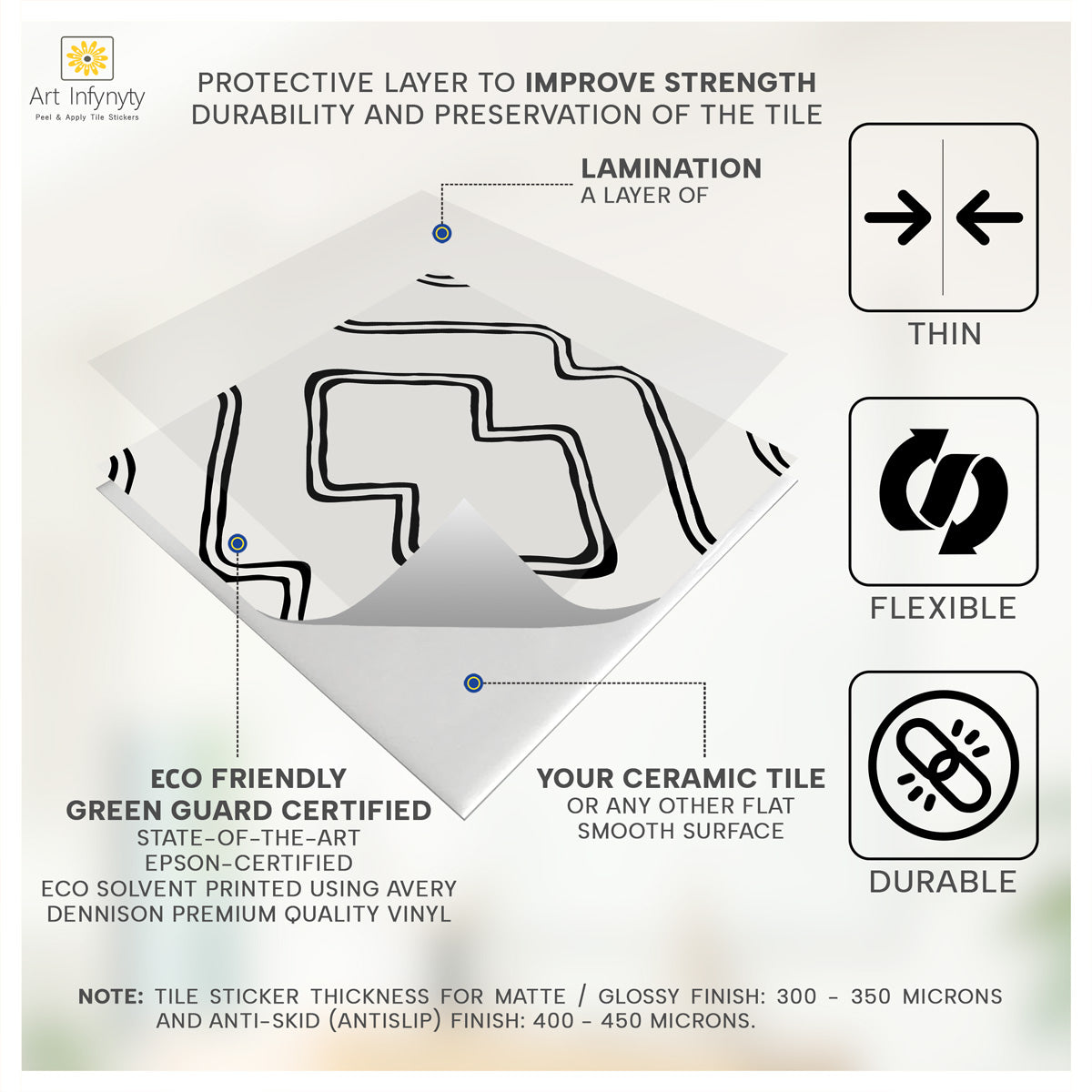 Wavy Echo Tile Stickers | Kitchen, Bathroom, Wall Backsplash Tile vinyl Decals | Antiskid Floor Tile Stickers | Free shipping