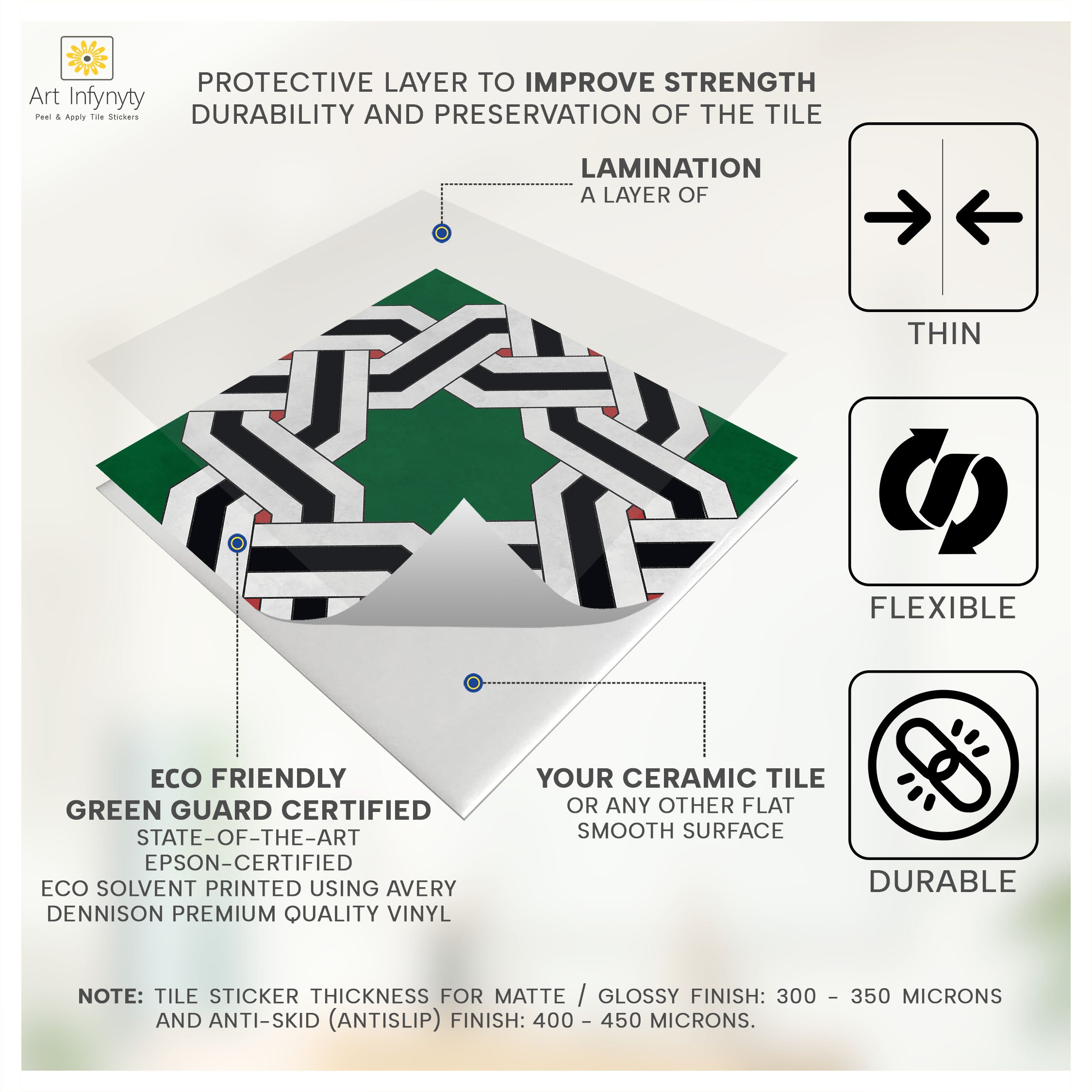 Ottoman Knot Floor Tile Stickers | Peel and Stick Kitchen Bathroom Wall Backsplash Tile Vinyl Decals | Removable Tile Vinyl