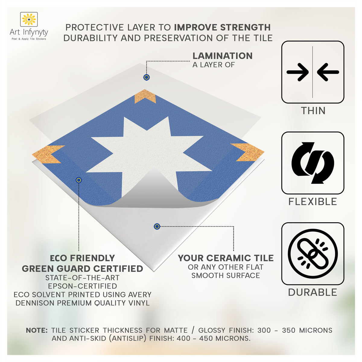 Peel and Stick Blue & Gold Star Texture Tile Vinyl | Kitchen Bathroom Floor Tile Vinyl ecals | Backsplash Stickers | Removable