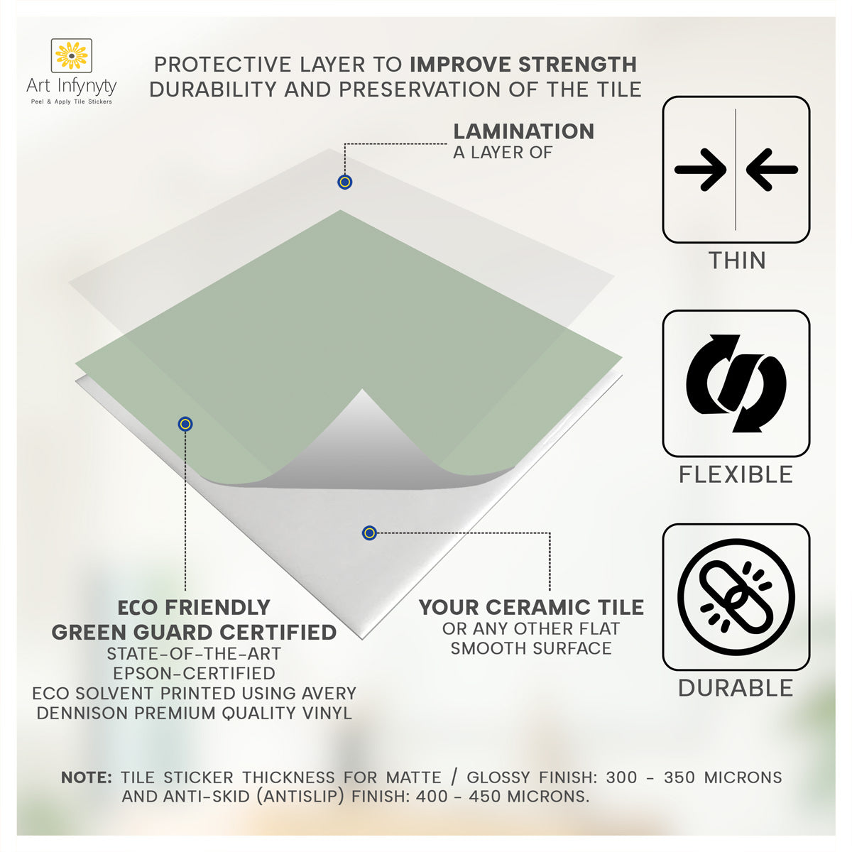 Teresa's Green and Light White Floor Tile Stickers | Peel and Stick Kitchen, Wall, Bathroom, Tile Vinyl | Antiskid Floor Tile Stickers