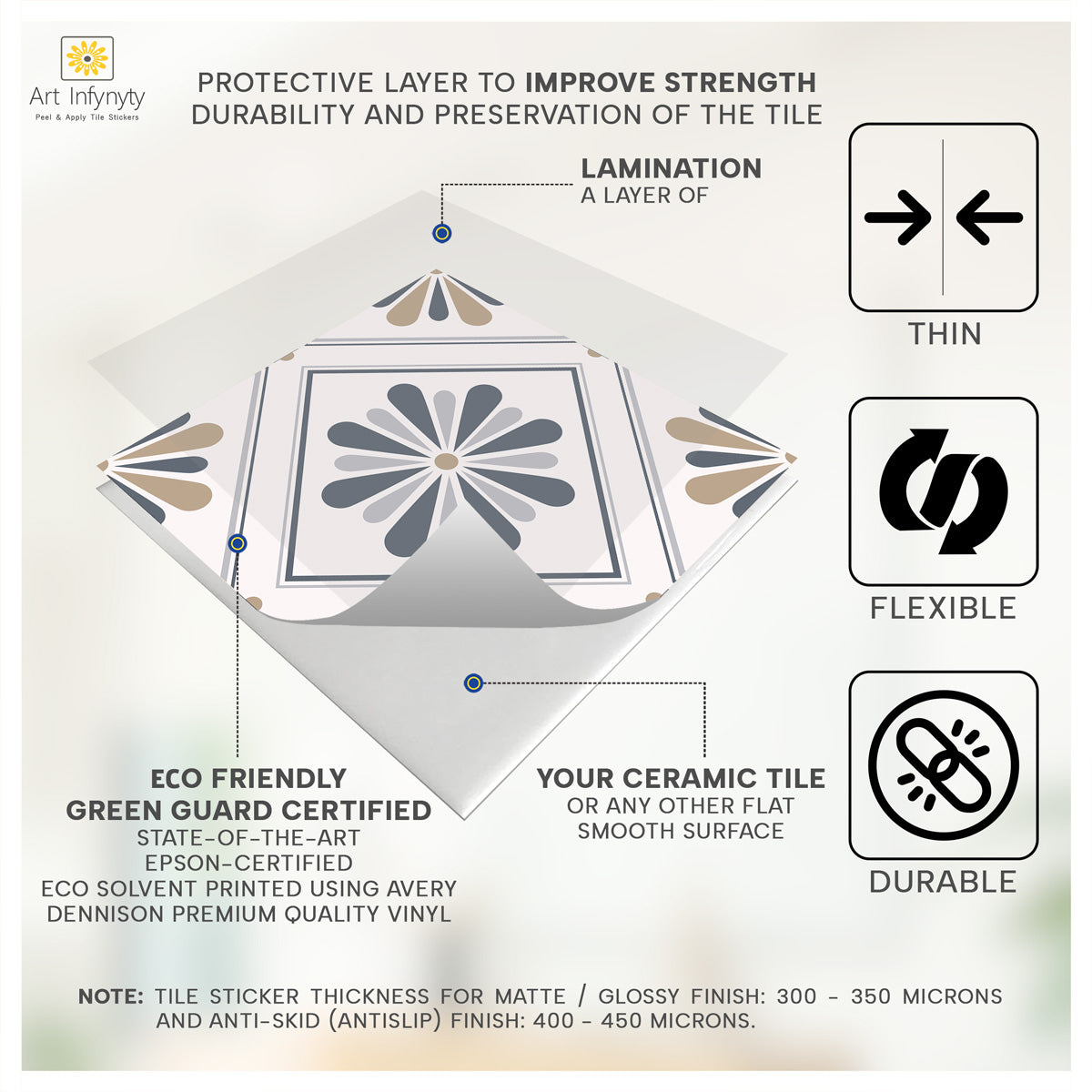 Elegant Arabic Peel and Stick Tile Stickers | Antiskid Floor Tile Vinyl | Bathroom, Wall, Kitchen Backsplash Tile Decals | Free Shipping