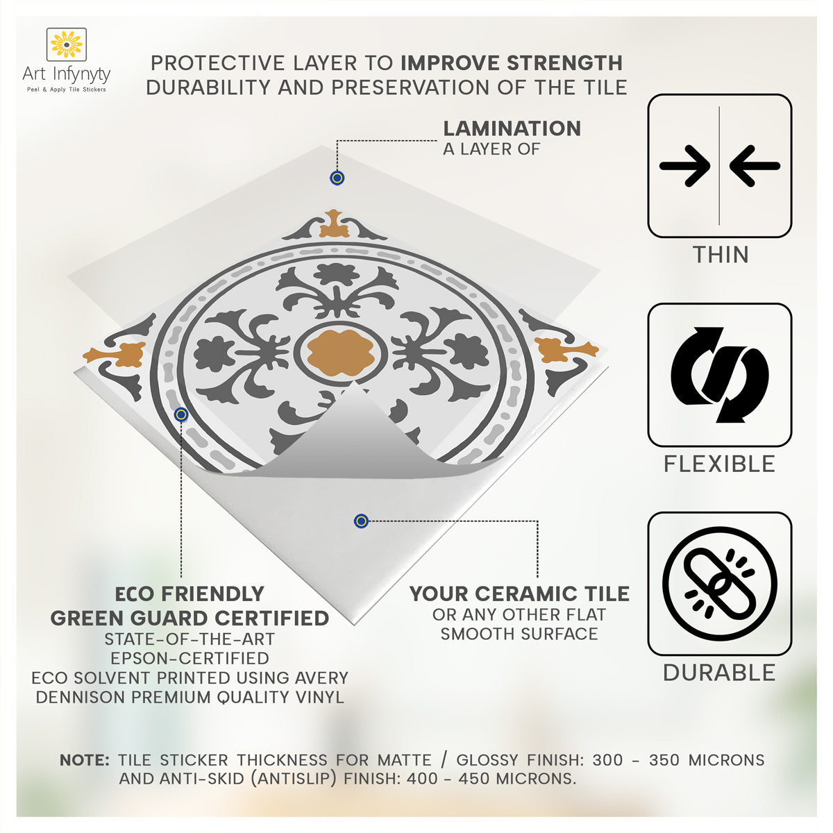 Elagent Peel and Stick Tile Stickers | Classic Tile vinyl for Kitchen, Bathroom, Wall and Floor | Easy to Apply | Removable