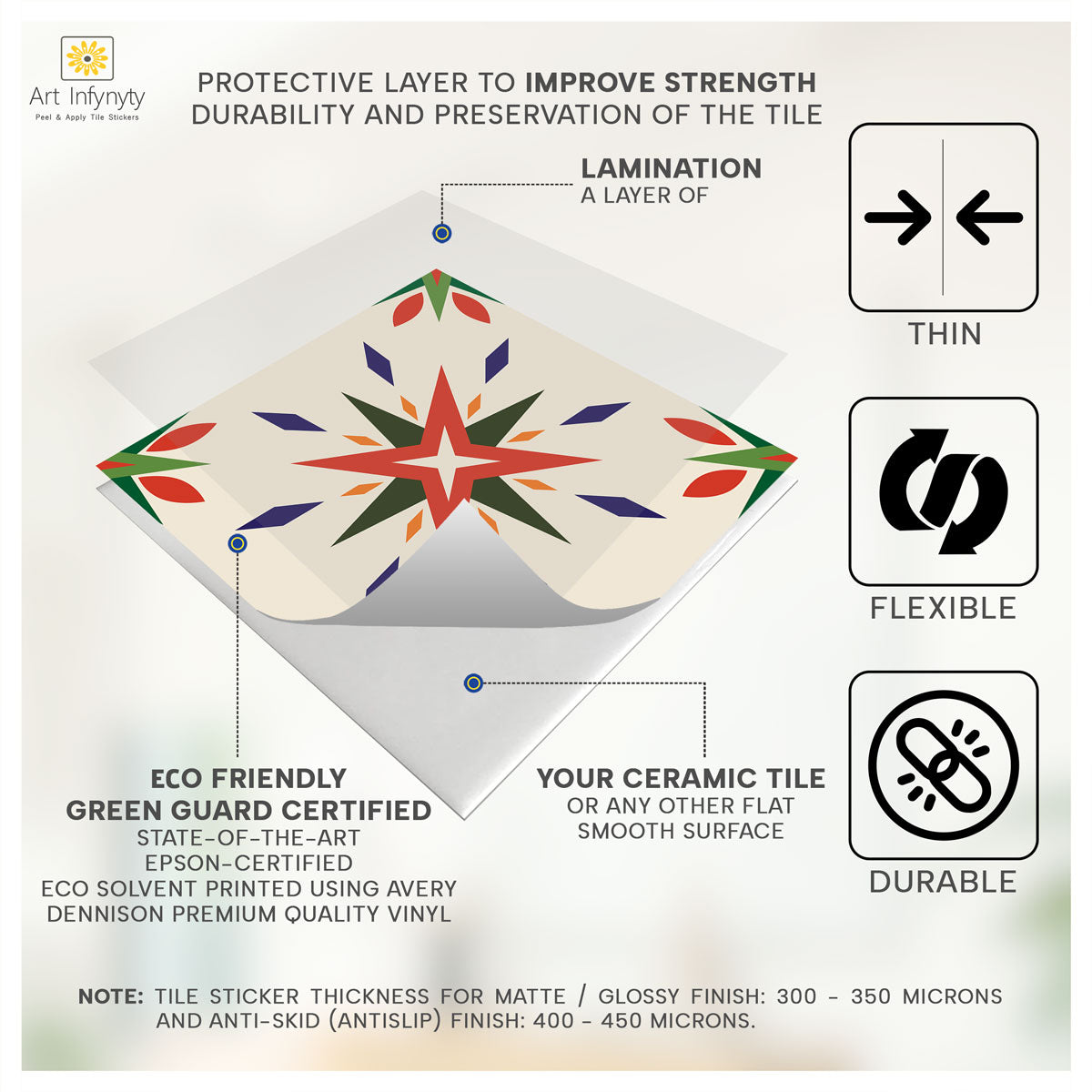 Peel and Stick Colorful Santorin Tile Stickers | Kitchen, Bathroom, Wall Backsplash Tile Vinyl | Waterproof | Removable