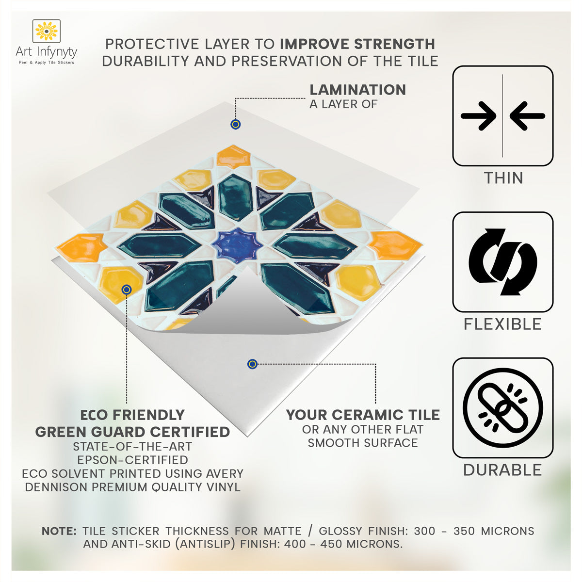 Antique Peel and Stick Tile Stickers | Kitchen Wall Bathroom Floor Tile Decals | Antiskid Floor Tile Stickers