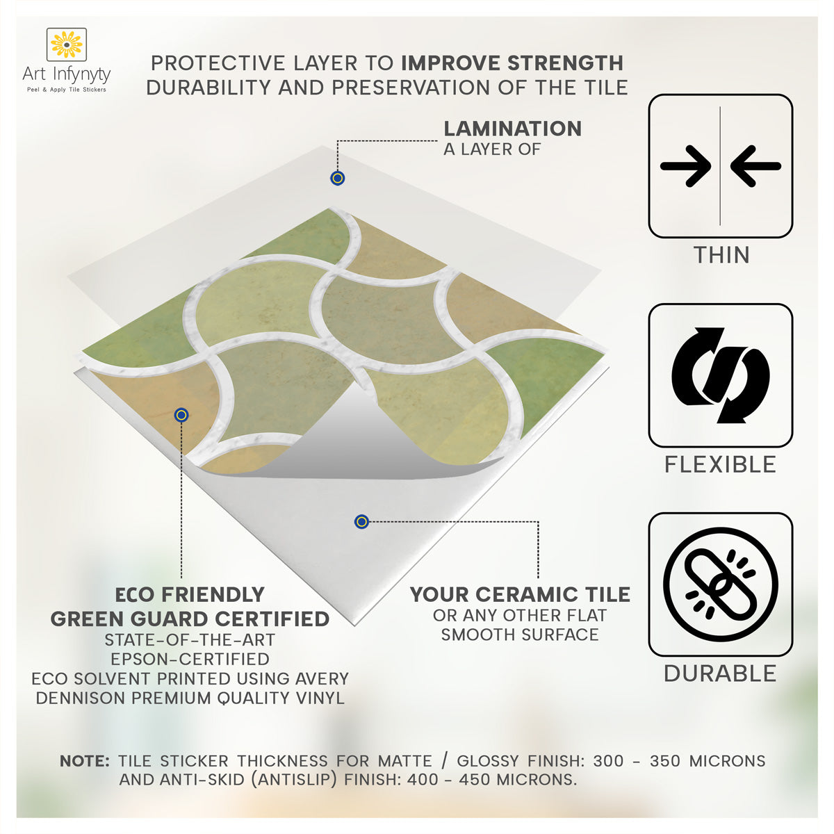 Elegant Moroccan Wave Tile Sticker | Peel and Stick Kitchen Bathroom Wall Backsplash Tile Decals | Antiskid Floor Tile Sticker