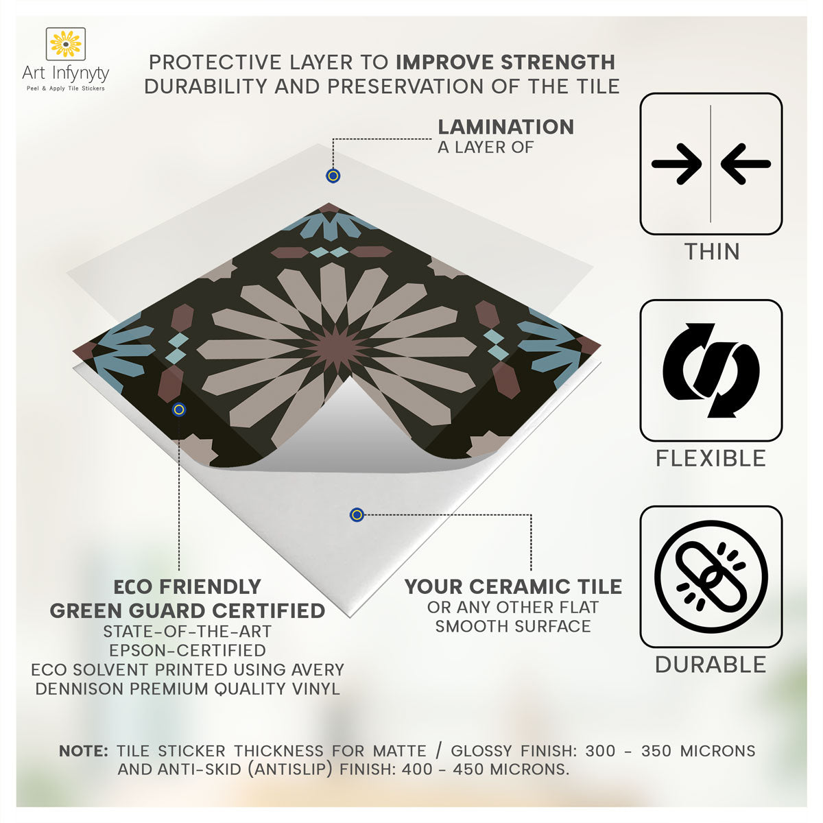 Moroccan Floral Tile Vinyl Decals | Kitchen, Backsplash, Floor & Wall Peel and Stick Tile Stickers | Removable | Free Shipping