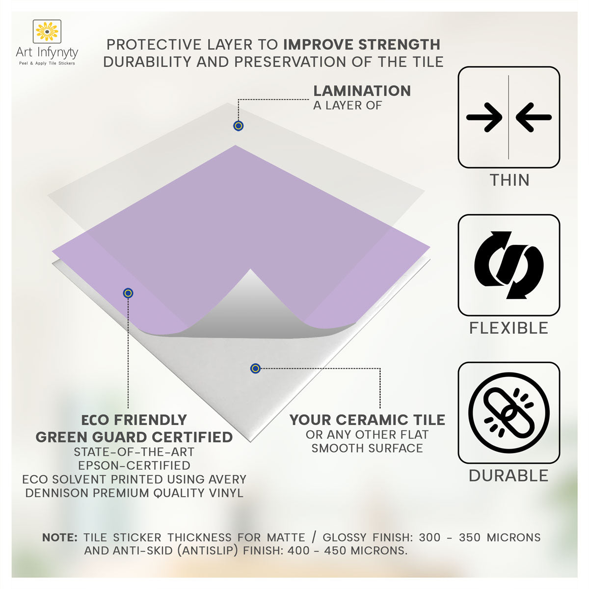 Purple, Beige Floor Kitchen Backsplash Tile Stickers | Peel and Stick Tile Vinyl Decals for Kitchen, Bathroom and Wall | Removable