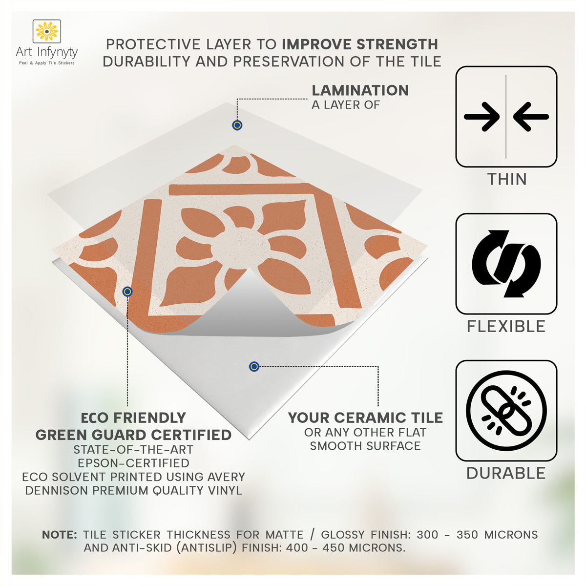 Terrazzo Lily Tile Stickers | Peel and Stick Kitchen Wall Backsplash Tiles Vinyl | Antiskid Floor Tile Stickers | Free Shipping