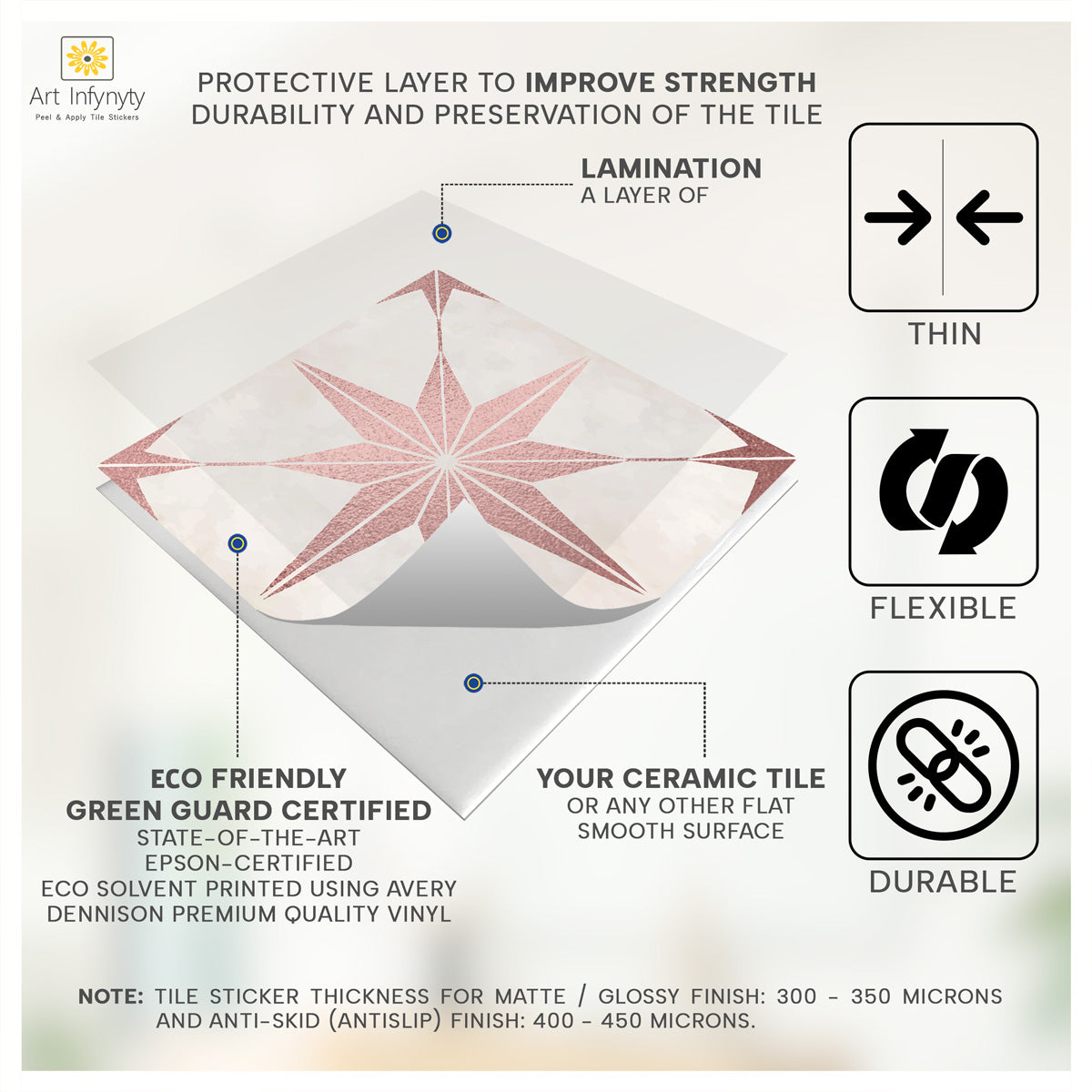 Majolica Moroccan Tile Vinyl Decals | Peel & Stick Kitchen, Bathroom Backsplash Tile Stickers | Antiskid Floor Tile Vinyl