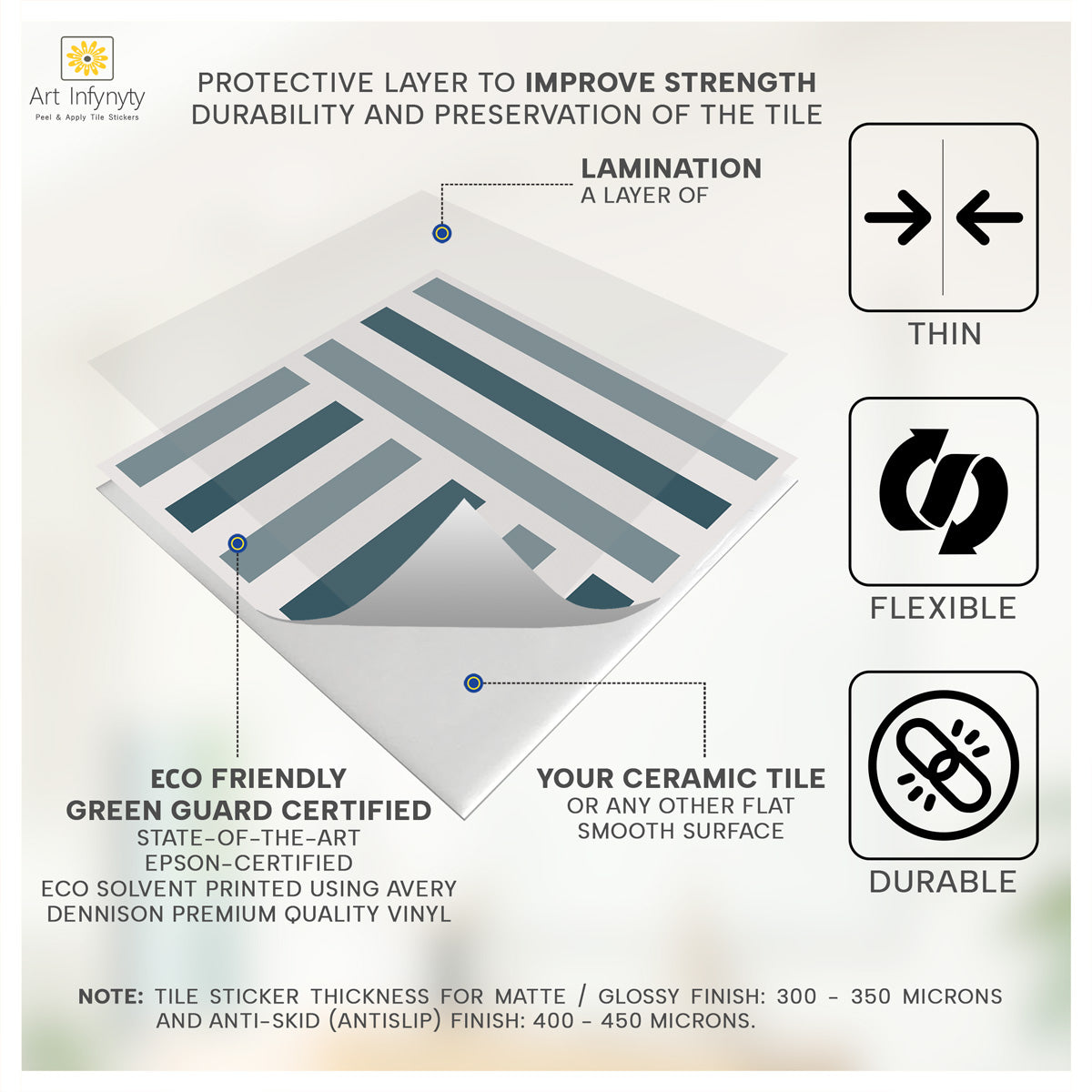 Coastal Stripes Tile Stickers | Peel and Stick Kitchen, Bathroom, Wall Tile Decals | Antiskid Floor Tile Stickers | Free Shipping