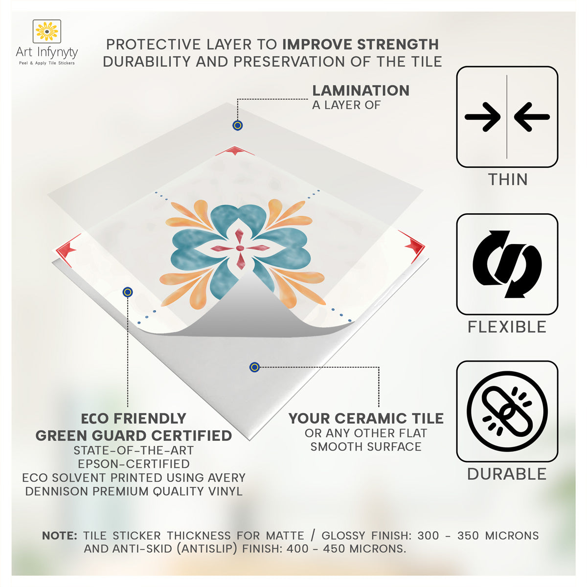 Peel and Stick Mandala Tile Stickers | Backsplash Tile Vinyl| Kitchen, Wall, Bathroom Tile Decals | Antiskid Floor Tile Stickers