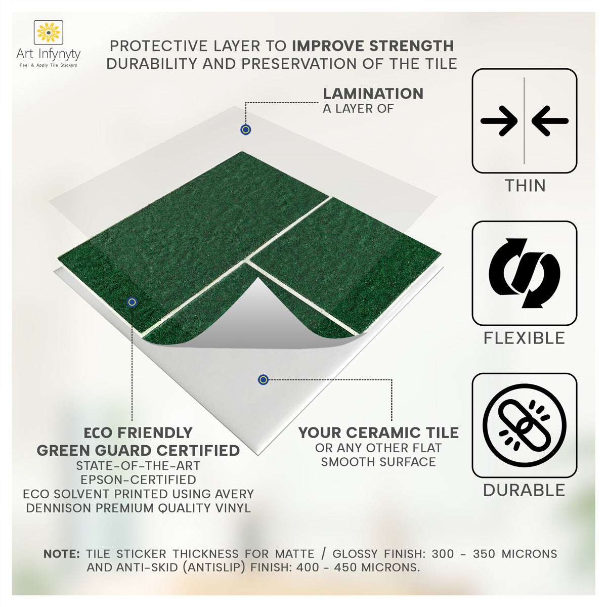 Green Gross Peel and Stick Tile Stickers | Backsplash Tile Vinyl Decals for Bathroom, Kitchen and Wall | Antiskid Floor Tile Vinyl