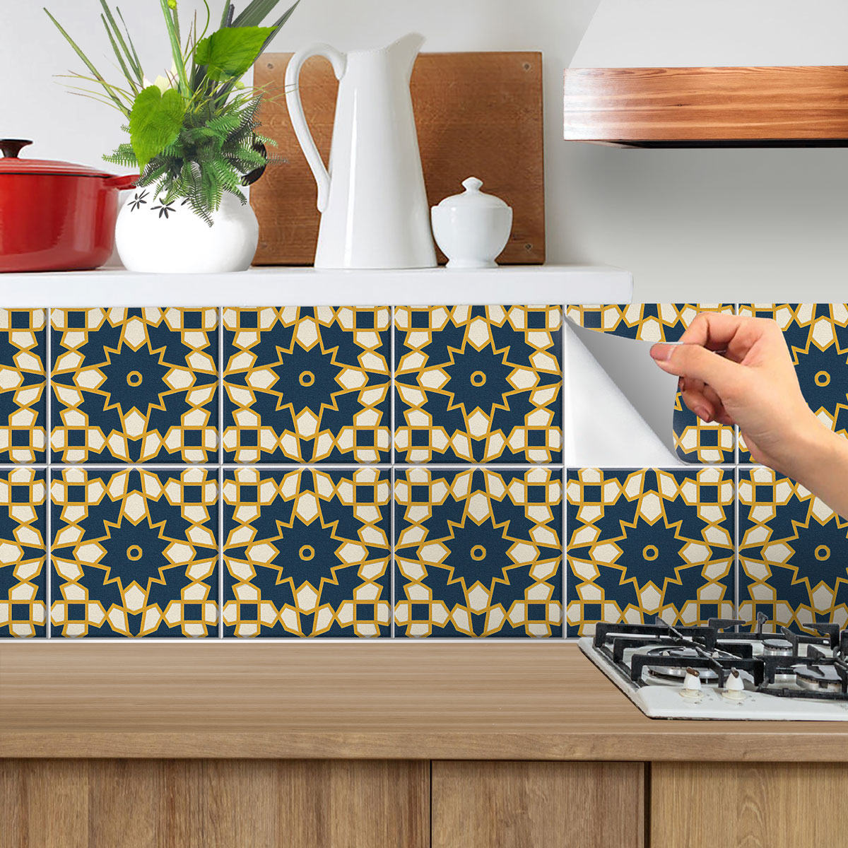 Fusion Geo Tile Stickers | Peel and stick Kitchen, Bathroom, Wall Backsplash Tile Vinyl Decals | Antiskid Floor Tile Stickers