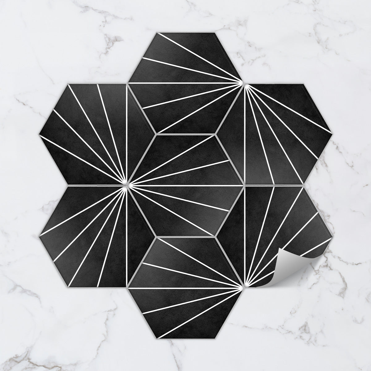 Hexagon Black Floor Tile Stickers | Peel and Stick Kitchen Bathroom Wall Backsplash Tile Viny Decals | Antiskid Tile vinyl for Floor