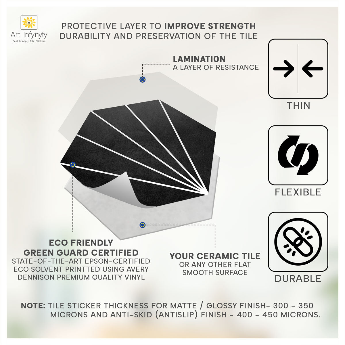 Hexagon Black Floor Tile Stickers | Peel and Stick Kitchen Bathroom Wall Backsplash Tile Viny Decals | Antiskid Tile vinyl for Floor