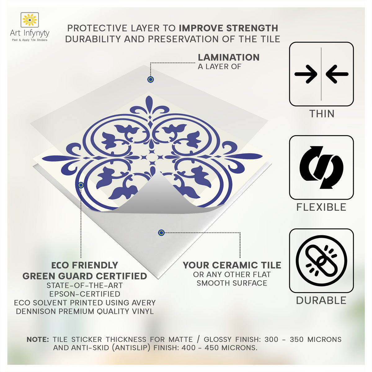 Classic Royal Blue Peel and Stick Tile Stickers | Kithcen, Bathroom, Floor, Wall Stair Tile Decal | Removable | Waterproof