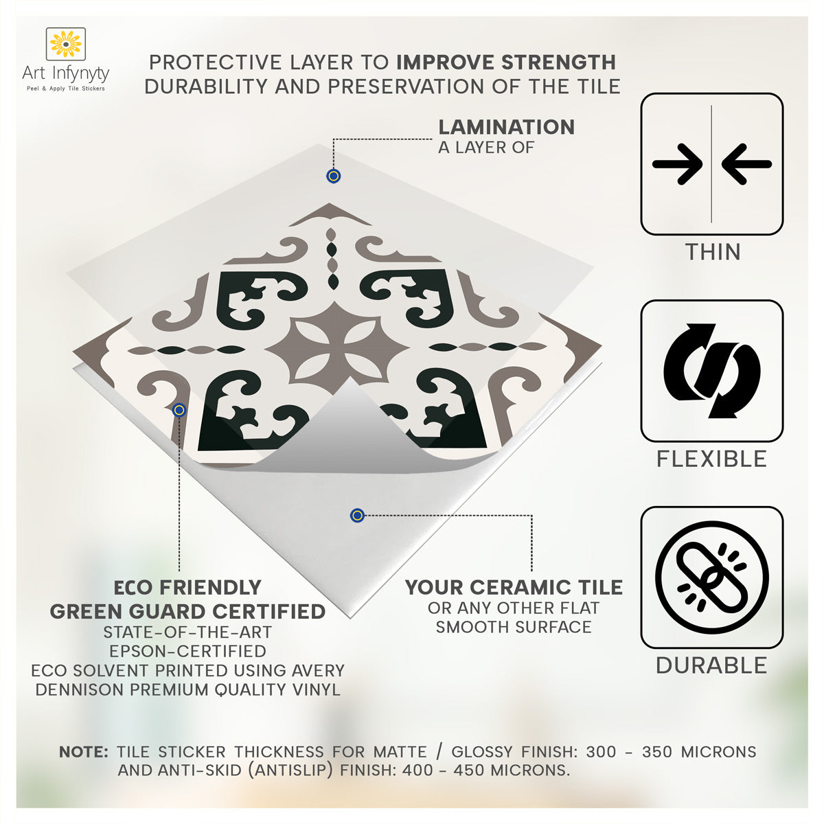 Derby Grey Porcelain Kitchen Tiles Stickers | Waterproof | Peel and Stick Kitchen, Bathrooms Tile Vinyl Decals | Free Shipping