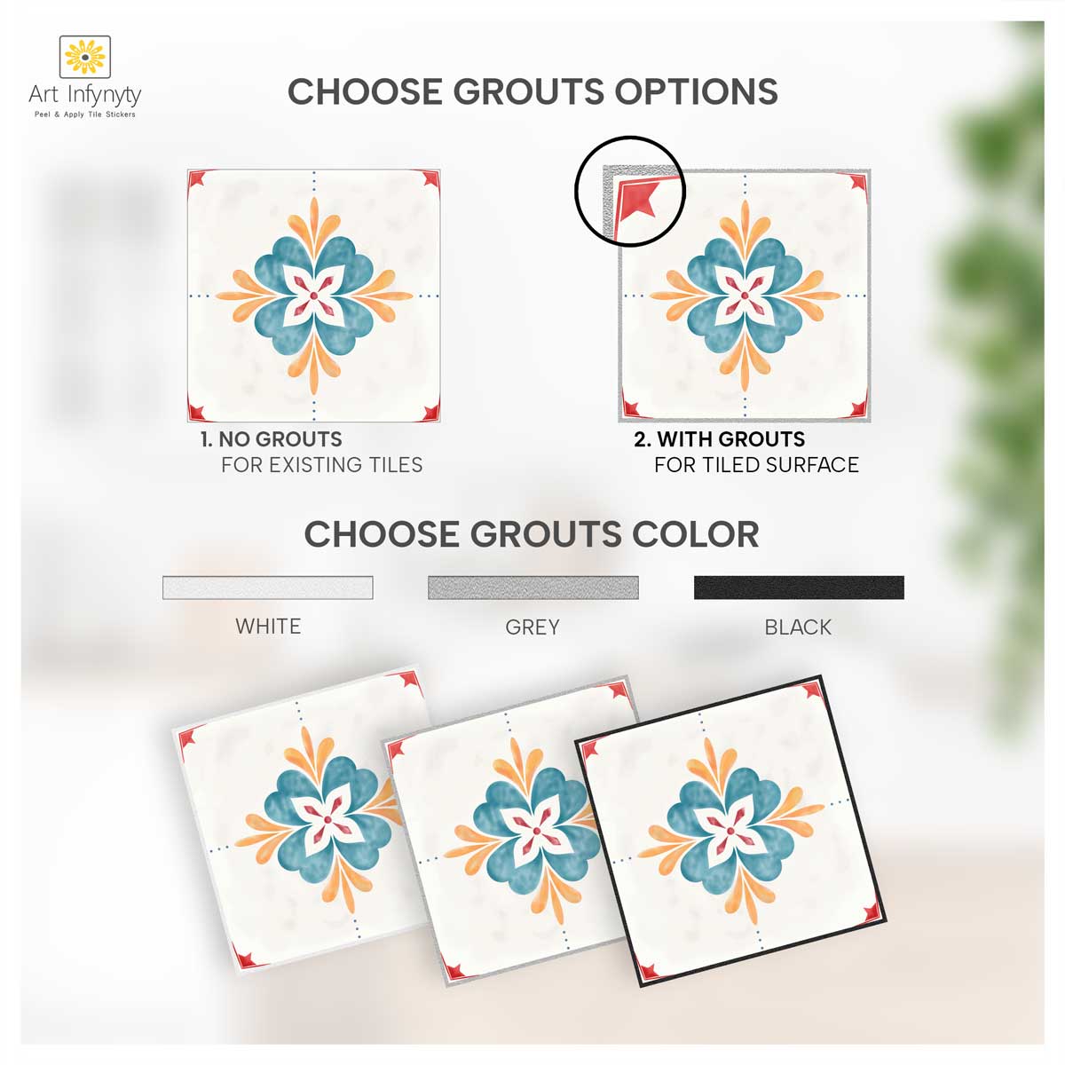 Peel and Stick Mandala Tile Stickers | Backsplash Tile Vinyl| Kitchen, Wall, Bathroom Tile Decals | Antiskid Floor Tile Stickers