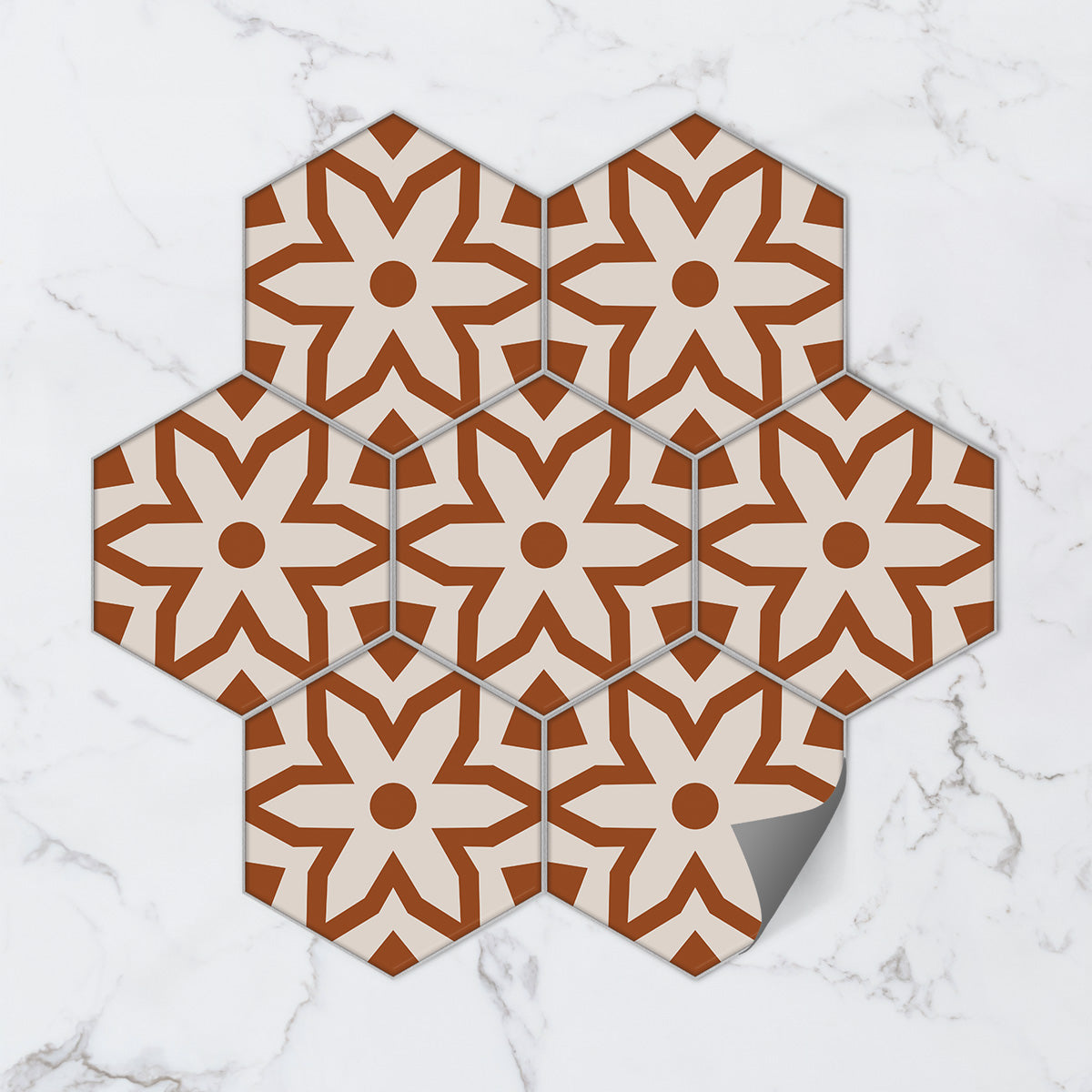 Qarawiyyin Mosque Hexagon Floor Tile Stickers | Peel and Stick Wall, Kitchen & Bathroom Backsplash Tile Decals | Free Shipping