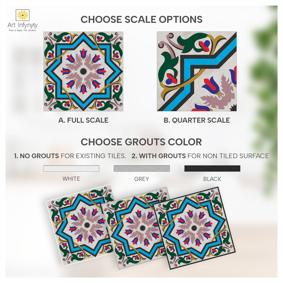 Classic Celestial Tulip Tile Stickers | Hand Crafted Decal | Kitchen Bathroom Wall Floor Tile Stickers | Removable | Free Shipping