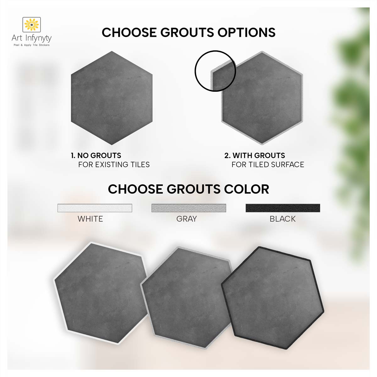 Dark Gray Hexagon Peel and Stick Floor Tile Stickers | Kitchen, Bathroom, Backsplash, Wall Tile Vinyl Decals | Free Shipping